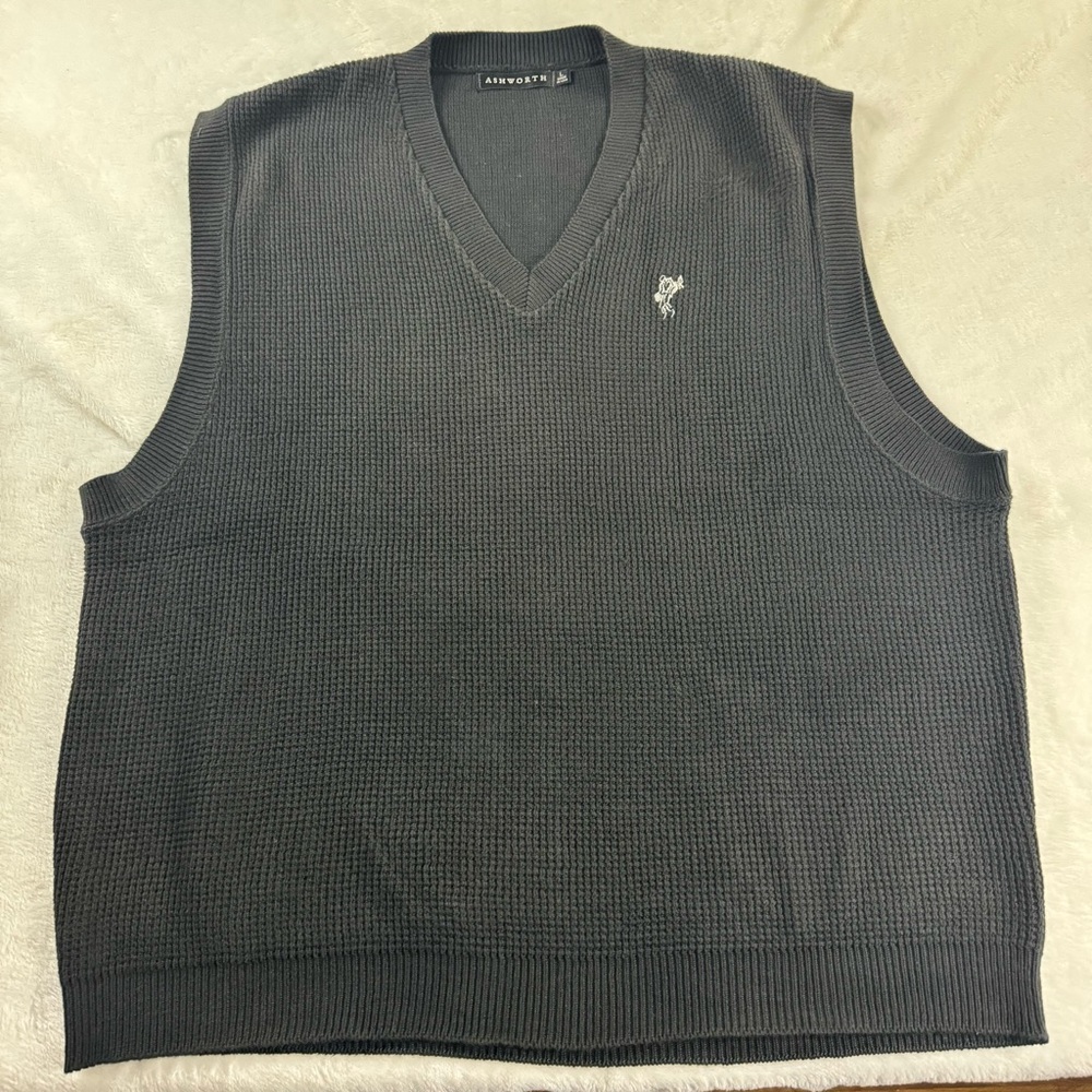 Ashworth Mens Size Large Cotton Black Made In USA Golf Sweater Vest
